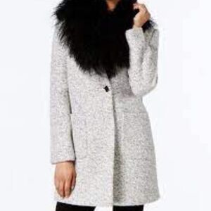 Calvin Klein Tibetan lamb fur collar tweed faux coat!